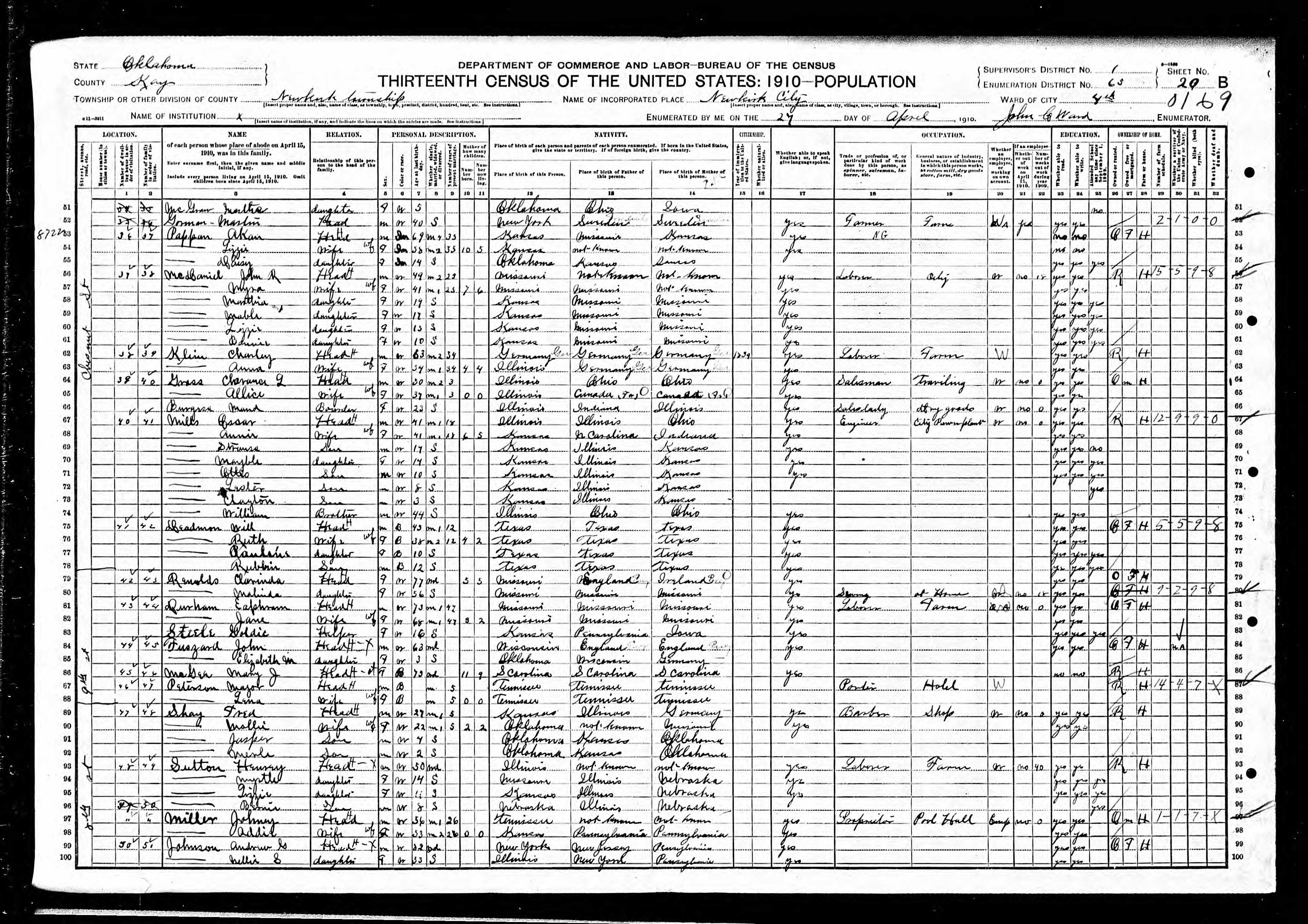 1910 US census for Fred Shay and family