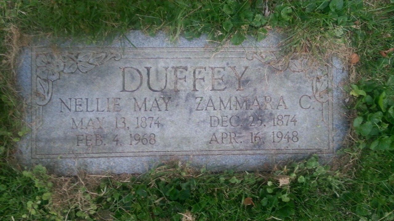 Headstone for Zammara C. Duffey and Nellie M. Temple Duffey