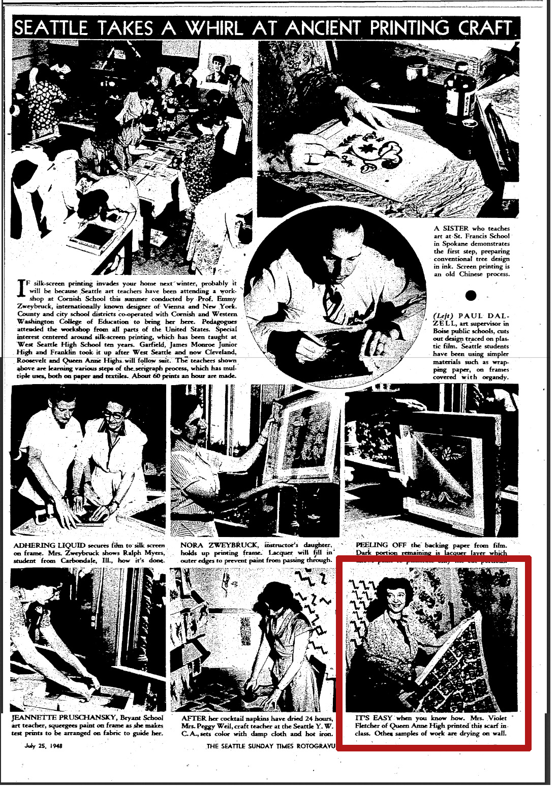 July 25, 1948 Seattle Times newspaper article with Violet Fletcher